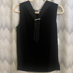 89th & Madison Black Sleeveless Blouse with Embellished Tie